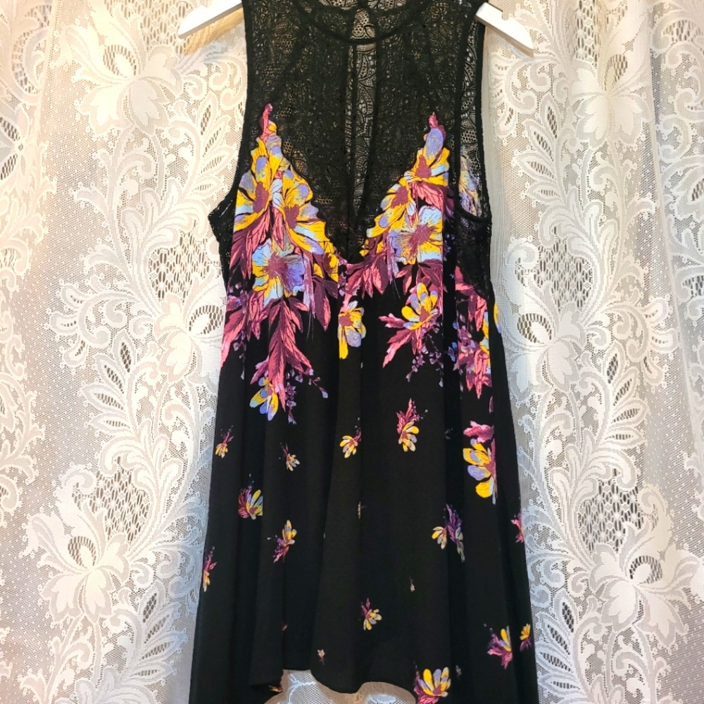 Free People Intimates Womens Size L Lace Mock Neck Floral Nightie
